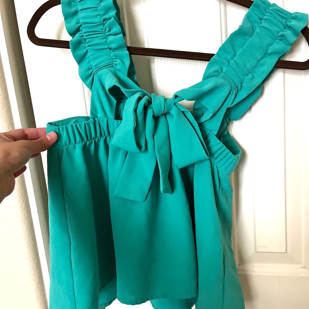 Blu Pepper Turquoise Ruffle Strap Blouse - Picture 2 of 3